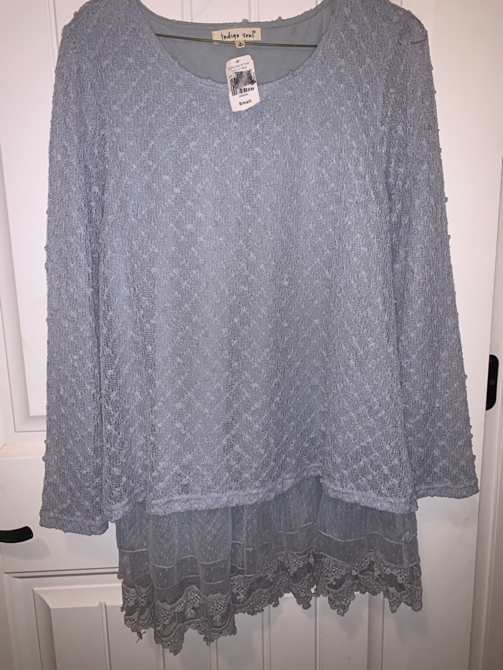 indigo soul Powder Blue Lace-Trim Tunic